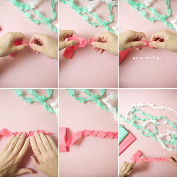 krepp girland készítése házilag DIY parti dekoráció
