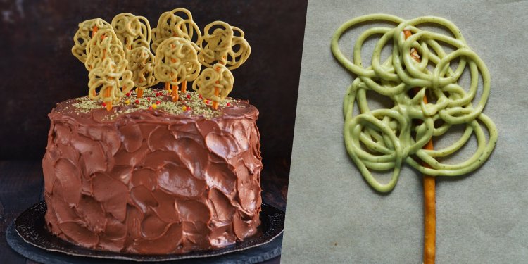 fa készítése fehér csokiból - erdő témájú torta