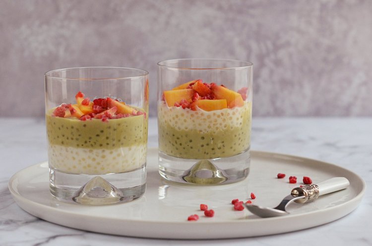 pisztáciás tápiókapuding málnával - recept